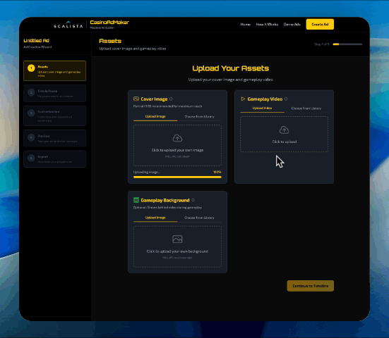 Casino Ad Maker drag-and-drop builder in action - creating playable casino ads